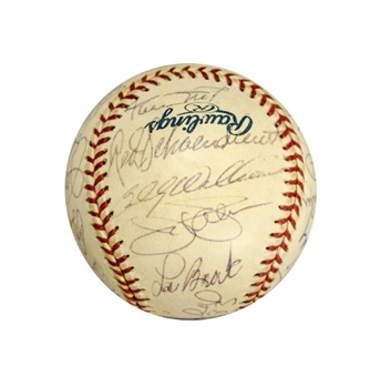 Hall of Famer Multi-Signed Baseball with 22 Signatures including Berra, Feller and Mays!